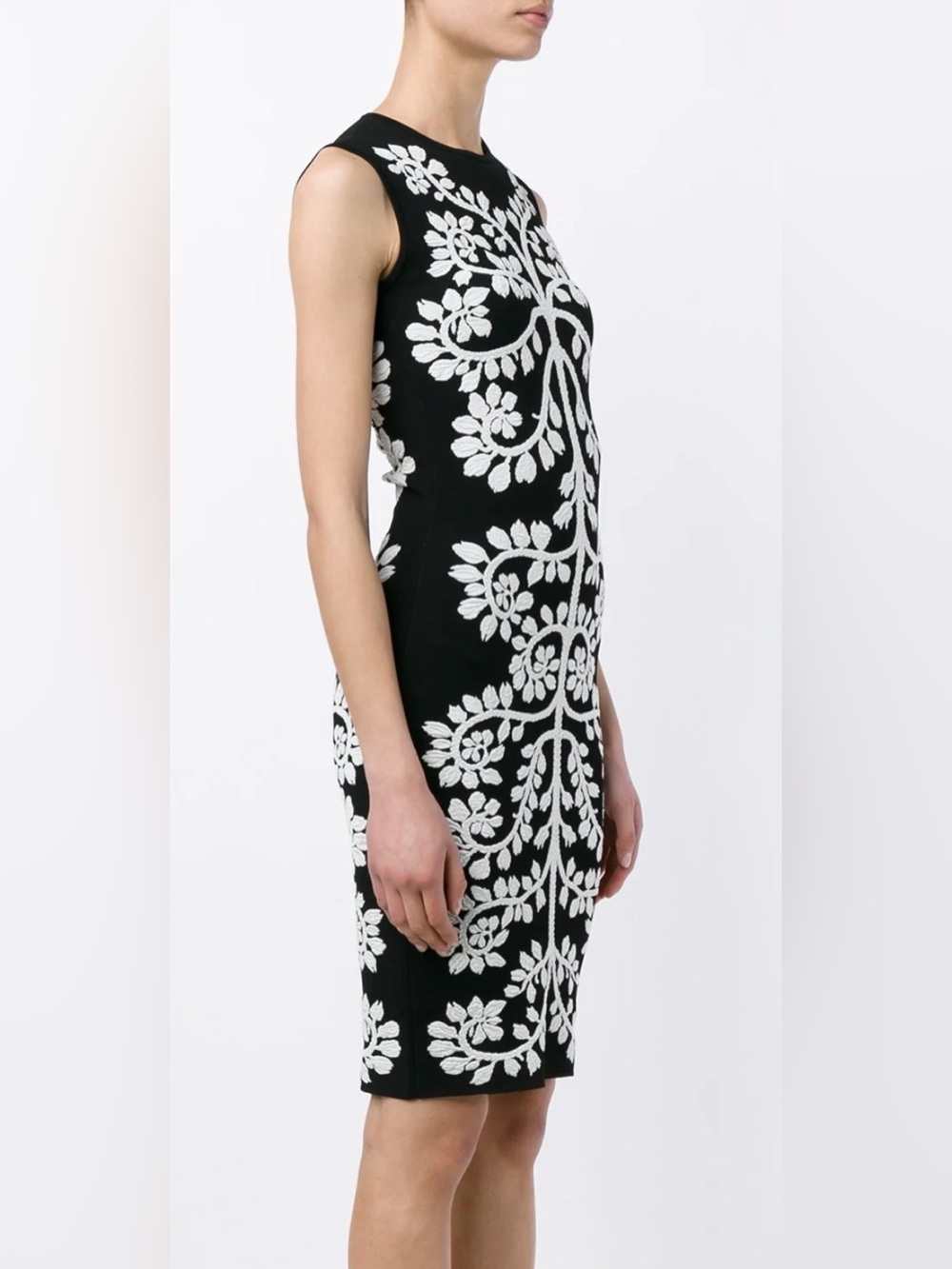 Alexander McQueen Resort 2011 Black Dress with White Damask Floral Motif